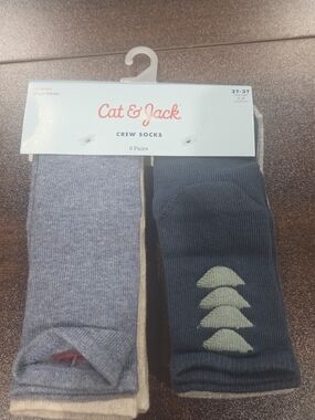 Cat & Jack Toddler 6pk Crew Socks Girls 2T-3T Gray & Beige. 6 Pairs